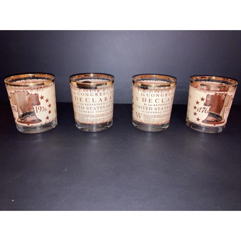 Vintage Bicentennial Liberty bell Glasses Whiskey Low ball 1776 1976 America